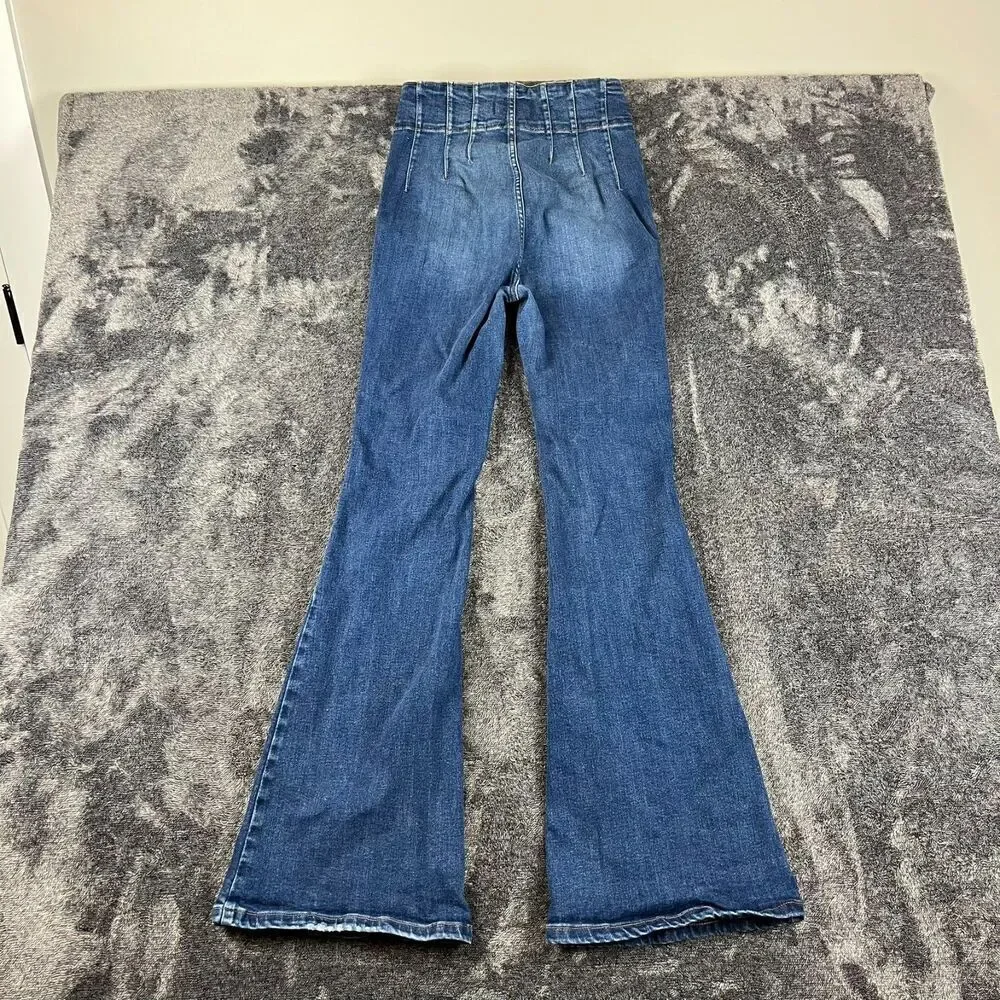 Free People Jayde Flare Blue Denim Jeans Women's 29 High-Rise Stretch Western